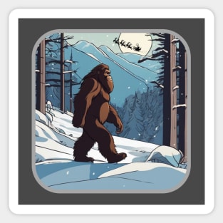 Bigfoot in the Snow on Christmas Eve Sticker